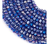 Bestewelry 10 Strands Faceted Glass Beads Strands 3x2.5mm Opaque Rondelle Glass Beads Electroplate Round Bead for Bracelet Making Jewelry Crafts - Blue