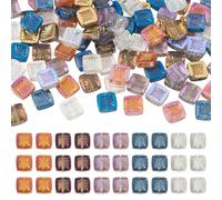 Bestewelry 100 pcs Square Glass Beads Flat Square Crystal Beads with Flower Pattern Loose Spacer Bead for Bracelets Necklace Jewelry Making Home Decoration