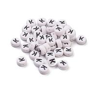 Bestewelry 100pcs Acrylic Alphabet Beads Initial Letter K Loose Beads 7mm White Flat Round Letter Spacer Beads for Name Bracelet Jewelry Making