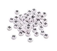 Bestewelry 100pcs Acrylic Alphabet Beads Initial Letter M Loose Beads 7mm White Flat Round Letter Spacer Beads for Name Bracelet Jewelry Making