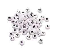 Bestewelry 100pcs Acrylic Alphabet Beads Initial Letter R Loose Beads 7mm White Flat Round Letter Spacer Beads for Name Bracelet Jewelry Making
