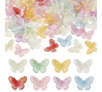 Bestewelry 100Pcs Acrylic Butterfly Charms Pendants Transparent Butterfly Dangle Charms with Hole 3D Cute Flying Animals Plastic Charms 9 Colors for DIY Crafts Necklace Earrings Jewelry Making