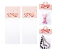 Bestewelry 100Pcs Jewelry Package Bags Set 3.9x2.3 Inch Rectangle OPP Cellophane Bags with Cartoon Bowknot Printed Paper Foldable Header Cards for Small Business Bracelet Necklace Earring - Pink