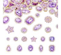 Bestewelry 100Pcs Sew on Rhinestones Sparkly Faceted Sewing Claw Rhinestones Metal Base Sew on Gems for DIY Crafts Clothes Shoes Belt Hat Bag - Purple
