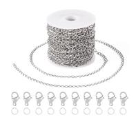 Bestewelry 10m 304 Stainless Steel Curb Chains Twisted Oval Link Chains Necklace Extension Chain with Jump Rings Lobster Claw Clasps for Jewelry Making