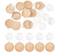Bestewelry 10Pcs Bezel Pendant Trays Blank Round Wooden Pendants Bases Boho Wood Pendant Cabochon Settings for DIY Keychain Necklace Crafts Photo Jewelry Making - Burlywood