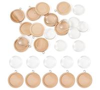 Bestewelry 10Pcs Bezel Pendants Trays Blank Round Wooden Pendant Bases Boho Wood Pendant Cabochon Settings for DIY Keychain Necklace Crafts Photo Jewelry Making - Burlywood
