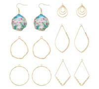 Bestewelry 10Pcs Brass Open Back Bezel Pendants 18K Gold Plated Geometric Hollow Frame Charms Teardrop Round Rhombus Blank Frame Charms for DIY UV Resin Pressed Flower Jewelry Making