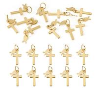 Bestewelry 10Pcs Golden Cross Charms with Fish, Brass Jesus Dangle Charm Christ Crucifix Pendants with 304 Stainless Steel Jump Rings for Necklace Bracelet Choker Making