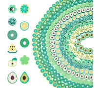 Bestewelry 11 Strands Flower Fruit Handmade Polymer Clay Beads Flat Lemon Apple Kiwi Slice Clay Beads Mini Avocado Slice Spacer Bead for Bracelet Making, Lime Green