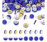 Bestewelry 120Pcs 4 Styles Rhinestone Beads Set Crystal Diamond European Spacer Beads 10mm Pave Disco Ball Beads for DIY Crafts Bracelet Necklace Earring Jewelry Making - Blue