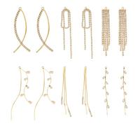 Bestewelry 12Pcs Brass Tassel Earring Charms Shiny Rhinestone Long Chain Earring Charm Boho Tassel Drop Earrings Charms for Woman Jewelry Making DIY Crafts Wedding Bridesmaid