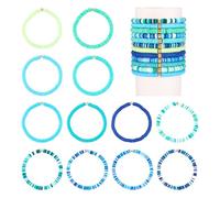 Bestewelry 12Pcs Colorful Heishi Clay Bead Bracelet Friendship Beaded Bracelets Polymer Clay Heishi Surfer Stretch Bracelets Set for Women Man Birthday Party Favor - Blue, Mixed, Plastic, no gemstone