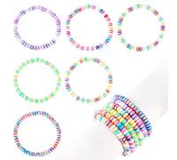Bestewelry 12Pcs Colorful Heishi Clay Bead Bracelet Friendship Beaded Bracelets Polymer Clay Heishi Surfer Stretch Bracelets Set for Women Man Birthday Party Favor - Blue, Mixed, Plastic, no gemstone