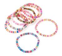 Bestewelry 12Pcs Colorful Heishi Clay Bead Bracelet Friendship Beaded Bracelets Polymer Clay Heishi Surfer Stretch Bracelets Set for Women Man Birthday Party Favor - Blue, Mixed, Plastic, no gemstone