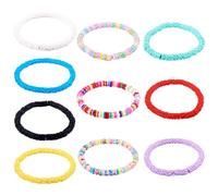 Bestewelry 12Pcs Colorful Heishi Clay Bead Bracelet Friendship Beaded Bracelets Polymer Clay Heishi Surfer Stretch Bracelets Set for Women Man Birthday Party Favor - Blue, Mixed, Plastic, no gemstone