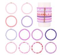Bestewelry 12Pcs Colorful Heishi Clay Bead Bracelet Friendship Beaded Bracelets Polymer Clay Heishi Surfer Stretch Bracelets Set for Women Man Birthday Party Favor - Blue, Mixed, Plastic, no gemstone