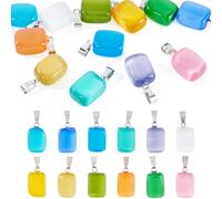 Bestewelry 12Pcs Glass Cat Eye Charms Pendants Colorful Rectangle Cat Eye Dangle Charms Gradient Color Gemstone Charm for DIY Necklace Earring Bracelet Crafts Jewelry Making