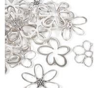 Bestewelry 14 Pieces Hollow Flower Charms Pendants, Antique Silver Flower Connecting Pendants, Flower Theme, Alloy, Open Back, Bezel Frame, Charms for UV Resin Pressed Flower, DIY