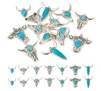 Bestewelry 14Pcs Turquoise Cattle Head Charms Synthetic Turquoise Ox Horn Pendants Tibetan Vintage Western Charms for Jewelry Making DIY Crafts