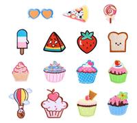 Bestewelry 15 pcs Dessert Sew on Patches Ice Cream & Cake Embroidery Cloth Patches Fruit Hot Air Balloon Cloth Appliques for Sewing Jacket Jeans Clothes Backpack Repair