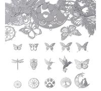 Bestewelry 15Pcs Filigree Stainless Steel Connector Charms Flat Thin Hollow Out Butterfly Filigree Links Charm Silver Etched Metal Embellishments Charm for DIY Earring Wind Chimes