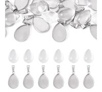 Bestewelry 16 Pcs 304 Stainless Steel Pendants Cabochon Settings Teardrop Bezel Pendant Trays Blank Bases Pendant with Clear Glass Cabochons for DIY Crafts Photo Jewelry Making Necklace