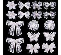 Bestewelry 16 pcs Bowknot Sew On Patches White Butterfly Embroidery Cloth Patches Flower Cloth Appliques for Sewing Jacket Jeans Clothes Backpack Repair