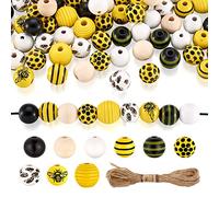 Bestewelry 160pcs Bee Wood Beads Round Wooden Craft Beads Stripe Honeybee Bumble Bee Beads for Farmhouse Garland Jewelry Making