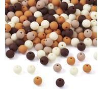 Bestewelry 191Pcs 8mm Acrylic Round Beads 4 Colors Rubberized Style Imitated Silicone Round Beads Brown Orange White Plastic Spacer Beads for DIY Keychain Necklace Bracelet Crafts Jewelry Making