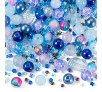 Bestewelry 2 Bags Blue Ocean Theme Glass Beads, 500-700 Pieces, Round & Starfish & Fish & Rondelle, Mixed Style, Crystal, DIY Jewelry Making Kit