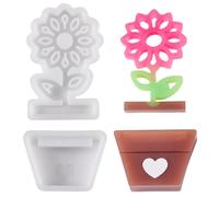 Bestewelry 2 pcs Flower & Pot UV Resin Mould Plant Flowerpot Silicone Resin Mold Resin Casting Molds for Decorative Epoxy Crafts Jewelry Making