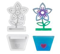 Bestewelry 2 pcs Flowerpot UV Resin Mould Flower & Pot Resin Casting Molds Silicone Resin Mold for Epoxy Crafts Jewelry Making Decoration