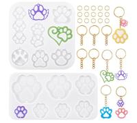 Bestewelry 2 pcs Paw Print Theme Silicone Resin Mold Dog Feet Print Silicone Jewellery Making Casting Molds with Key Rings & Open Jump Rings for Epoxy Crafts Jewelry Making