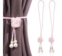 Bestewelry 2 pcs Pink Flower Curtain Tiebacks 505mm Adjustable Flower Curtain Holdbacks Floral Tie Backs for Curtains Living Room Bedroom Wall Home Office Decoration