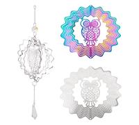 Bestewelry 2 Pcs Stainless Steel Filigree Charms Autumn Hollow Flower with Owl Connector Pendant Rotating Wind Chimes for Home Car Hanging Ornament Decor