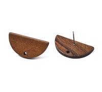 Bestewelry 20 Pairs Half Round Wood Stud Earrings with Hole 13x26mm Walnut Wooden Ear Stud Findings with 0.7mm Stainless Steel Pin for Jewellery Making