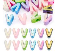 Bestewelry 20 Pcs Acrylic Letter European Beads UV Plating Opaque Letter Beads Large Hole Alphabet Bead Colorful Capital Letters Bead for Keychains Making Jewelry Crafts, V