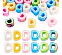 Bestewelry 20 Pcs Acrylic Letter European Beads UV Plating Opaque Letter Beads Large Hole Alphabet Bead Colorful Capital Letters Bead for Keychains Making Jewelry Crafts, D