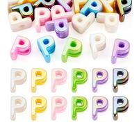Bestewelry 20 Pcs Acrylic Letter European Beads UV Plating Opaque Letter Beads Large Hole Alphabet Bead Colorful Capital Letters Bead for Keychains Making Jewelry Crafts, P