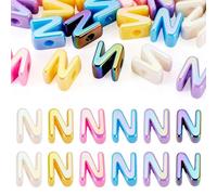 Bestewelry 20 Pcs Acrylic Letter European Beads UV Plating Opaque Letter Beads Large Hole Alphabet Bead Colorful Capital Letters Bead for Keychains Making Jewelry Crafts, N