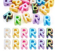 Bestewelry 20 Pcs Acrylic Letter European Beads UV Plating Opaque Letter Beads Large Hole Alphabet Bead Colorful Capital Letters Bead for Keychains Making Jewelry Crafts, R