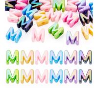 Bestewelry 20 Pcs Acrylic Letter European Beads UV Plating Opaque Letter Beads Large Hole Alphabet Bead Colorful Capital Letters Bead for Keychains Making Jewelry Crafts, M