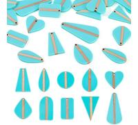 Bestewelry 20 Pcs Assorted Shape Resin Wood Pendants Two Tone Wooden Charms Set Boho Earrings Vintage Geometric Pendant for Jewelry Making DIY Crafts - Medium Turquoise