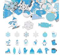 Bestewelry 20 pcs Blue Winter Theme Alloy Enamel Pendants White Snowflake Gloves Clothes Dangle Charms Enamel Pendants for Christmas Necklace Bracelet Earring Jewelry DIY Making