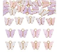 Bestewelry 20 Pcs Butterfly Acrylic Pendant Charms with Alloy Finding 13x14mm Flatback Butterfly Dangle Charms for Jewelry Making DIY Necklace Earrings Keychains Crafts