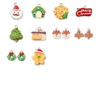 Bestewelry 20 Pcs Christmas Theme Resin Pendants Set with Iron Finding Snowman Gingerbread Man Christmas Tree Elk Lollipop Cake Resin Dangle Charms for Jewelry Making