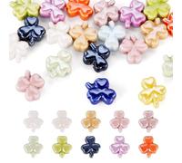 Bestewelry 20 Pcs Clover Handmade Porcelain Beads Bright Glazed Porcelain Clover Beads 11mm Colorful Shamrock Ceramic Bead for St Patrick's Day Jewelry Bracelet Making