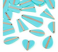 Bestewelry 20 pcs Resin Wood Pendants Heart Teardrop Trapezoid Wooden Charms Arch Dangle Earring Charms for Earring Necklace Jewelry Making, Medium Turquoise