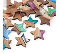 Bestewelry 20 Pcs Star Resin Walnut Wood Pendants 20.5mm Flat Pentagram Wooden Charms with Gold Foil Retro Geometric Pendant Boho Earrings for Jewelry Making DIY Crafts